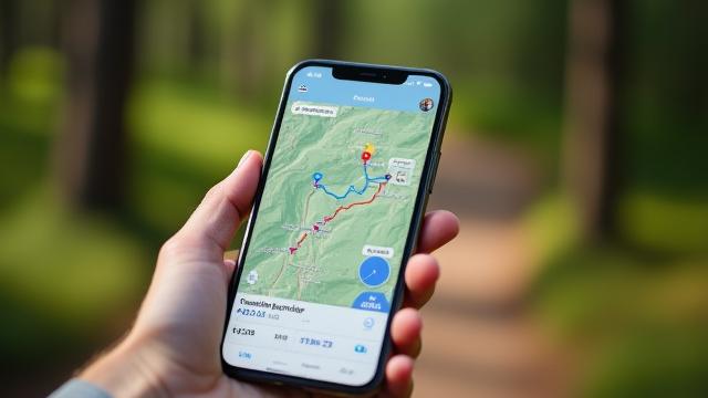 Smartphone-App zeigt Outdoor-Trackingsdaten, Wanderweg und Statistiken